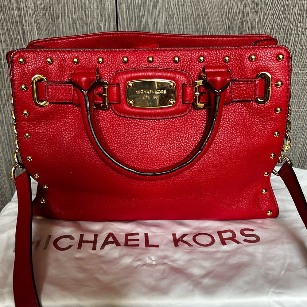 Michael Kors Red pebbled leather satchel